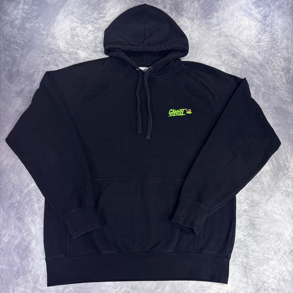 RARE GHOST x TMNT Hoodie Unisex L Black Pizza Back Graphic Cotton Pullover